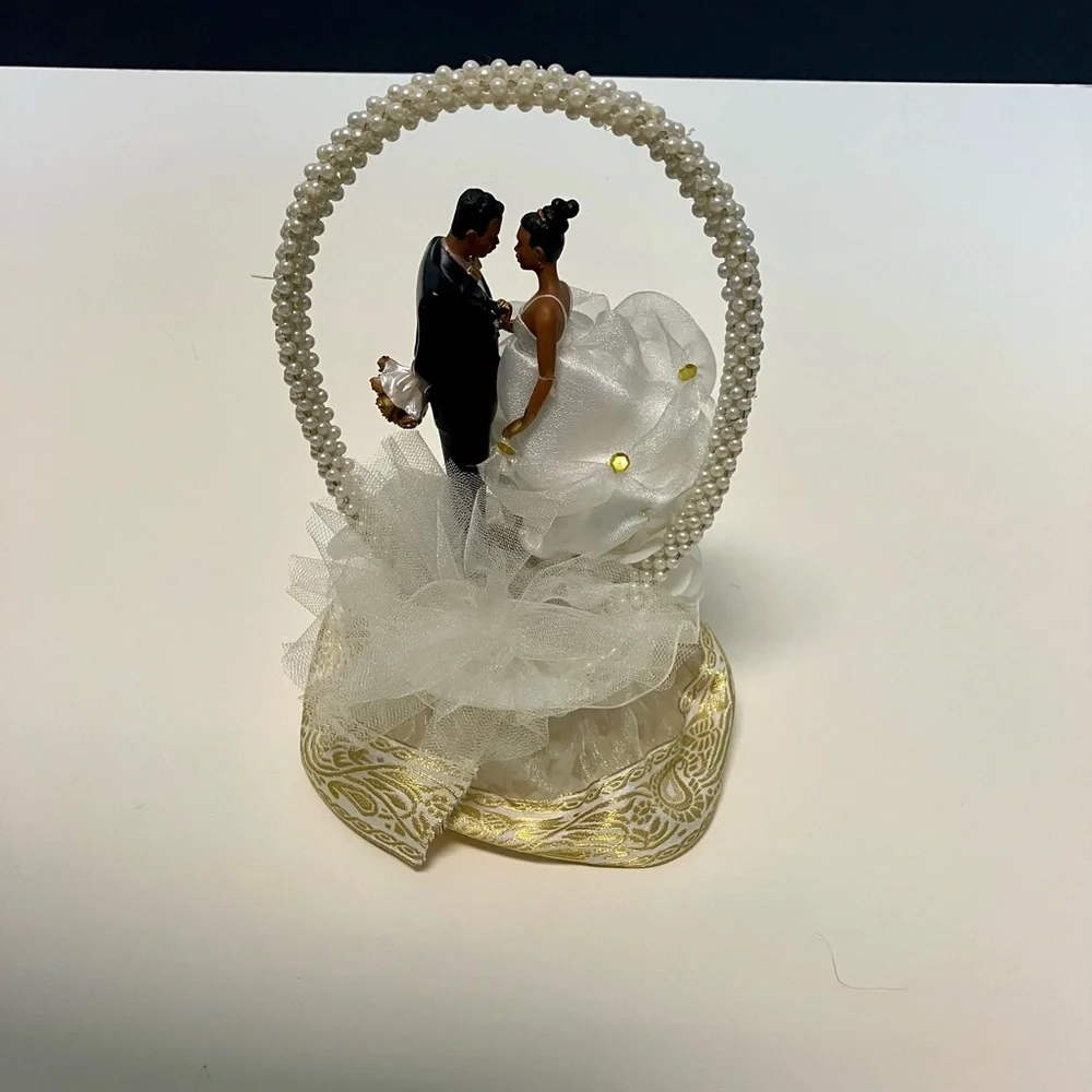 Romantic White and Gold Wedding Cake Topper